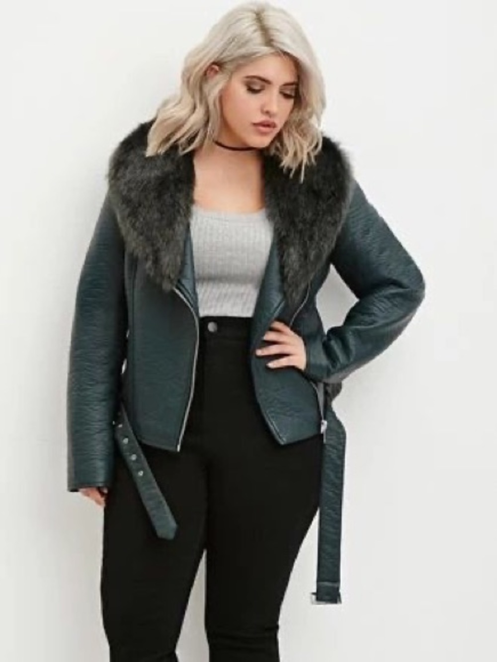 Forest Green pleather jacket F21+ 2XL